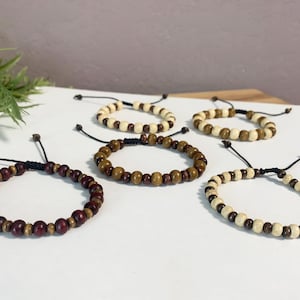 Adjustable Hippie Style Bracelet – Bohemian Wooden Bead Bracelet –  Unisex Boho Jewelry