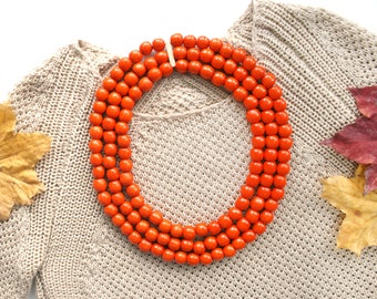 Orange Wood Bead Multi-strand Necklace - Layered Burnt Orange Wooden Statement Jewelry, Bold Boho Autumn Beaded Neckpiece