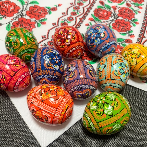 Easter Pysanky - Ukrainian Hand-Painted Wooden Eggs, Traditional Ornaments - Unique Ukraine Souvenir and Gift