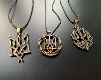 Ukrainian Pendant with Trident 9 models, Ukrainian Tryzub Necklace, Ukraine Symbol