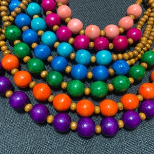 Chunky Long Wooden Bead Necklace for Women, Earthy Handmade Colored Beaded Necklace, Simple Chunky Unique Everyday Natural Jewelry