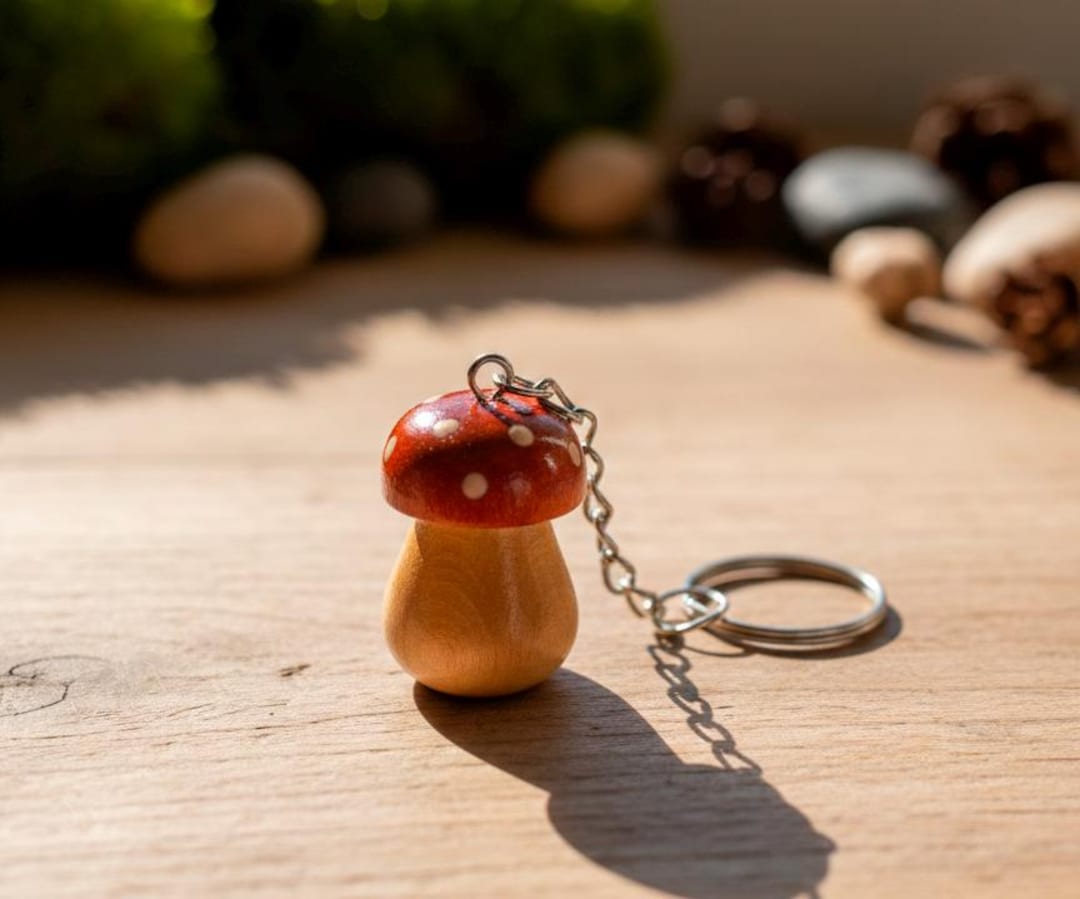 木製のキノコキーホルダー - Etsy 日本