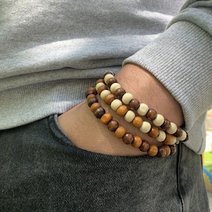 Wood bead bracelet for men or women, Stackable Handmade Wood Bracelet, Beaded Stretch Bracelet, boho summer bracelet