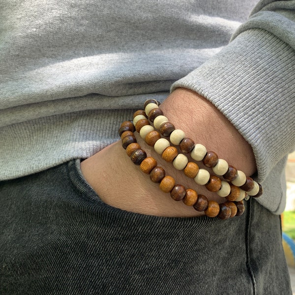 Wood bead bracelet for men or women, Stackable Handmade Wood Bracelet, Beaded Stretch Bracelet, boho summer bracelet