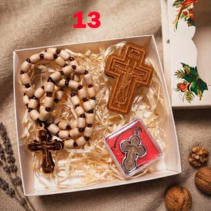 Orthodox Christian Gift Set, Car Rosary Beads and Wooden Icon, Religious Car Charm and Prayer Beads, Christian Home Protection Gift image 14