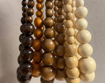 Chunky Wood Bead Necklace - Statement Large Natural Beads Jewelry