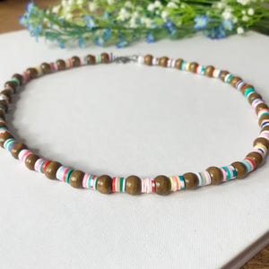 Сolorful Wood Bead Necklace – Summer Choker, Handmade Wooden Jewelry