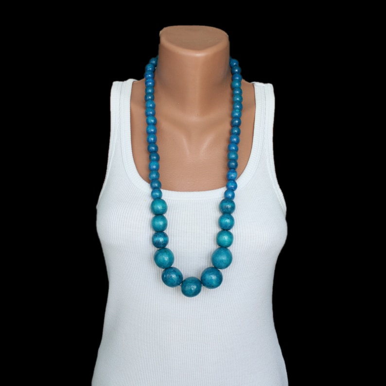 Long chunky necklace for women big beads necklace teal blue Etsy