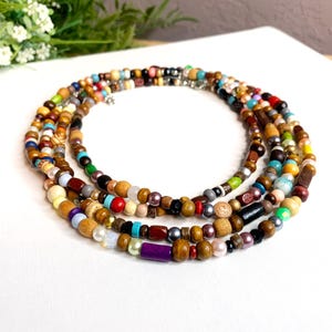Small wooden bead necklace, Hippie trendy wooden choker necklace, multicolor Wood Bead Necklace, random bead necklace, boho summer necklace