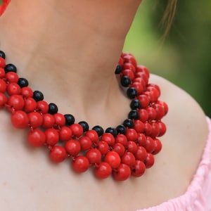 Ukrainian Chunky Red Wood Bead Necklace for Women – Handmade Statement Bib Necklace
