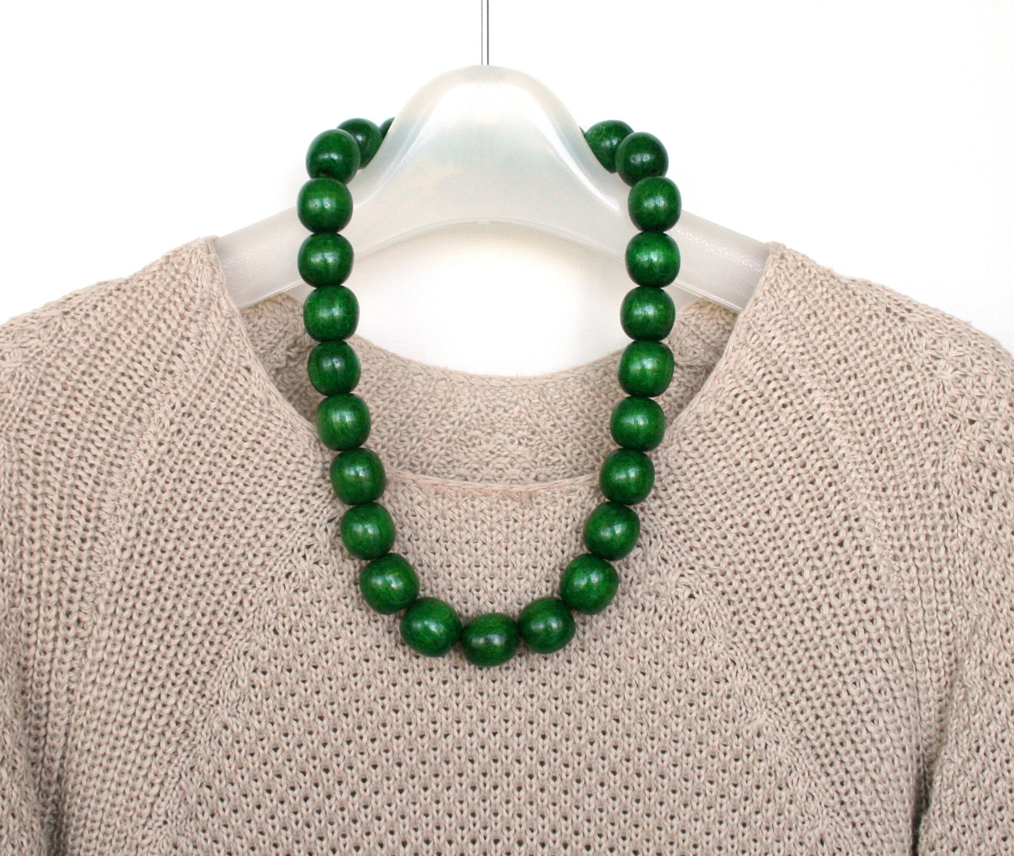 Wooden Bead Necklace Green Emerald 