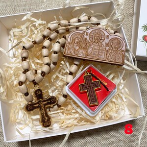 Orthodox Christian Gift Set, Car Rosary Beads and Wooden Icon, Religious Car Charm and Prayer Beads, Christian Home Protection Gift image 9