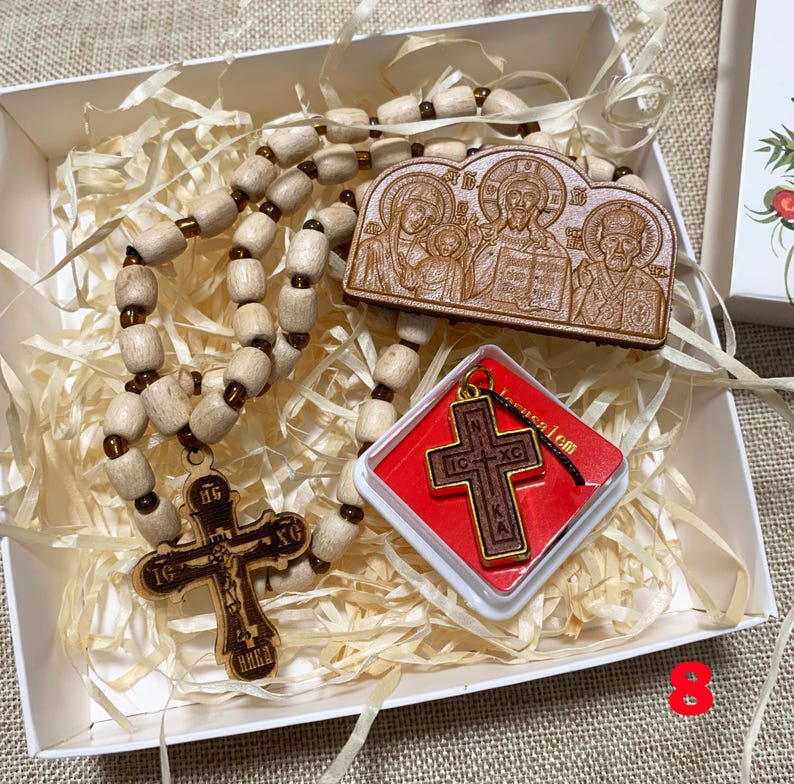 Orthodox Christian Gift Set, Car Rosary Beads and Wooden Icon, Religious Car Charm and Prayer Beads, Christian Home Protection Gift image 9
