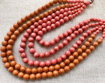 Large wood bead necklace, adjustable multistand 5 layered beaded statement necklace, multilayered chunky wooden necklace for women