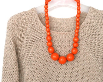 Orange wooden bead necklace for women, Vibrant statement big beads bright necklace, Handmade Eye-Catching Bold Fashion Accessories