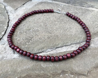 Wood beaded choker necklace, Men's Wood Necklace, Wood Beads Brown, Beige, Burgundy, Protection Meditation Yoga necklace