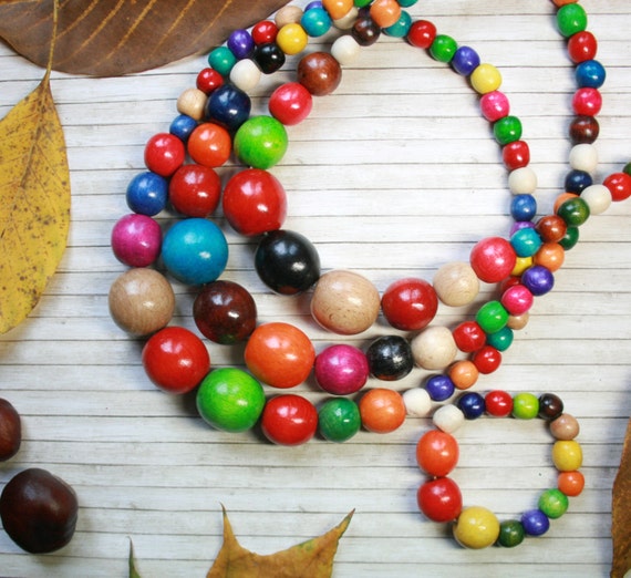 Multicolor Wooden Necklacebig Bold Bead Colorful -   Large bead  necklace, Beaded necklace, Wood bead necklace