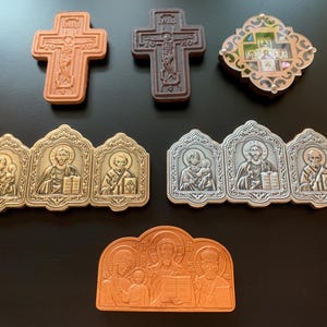 Orthodox Car Icon - Metal and Leather Triptych - Religious Car Magnet | Christian Gift for Protection on the Road