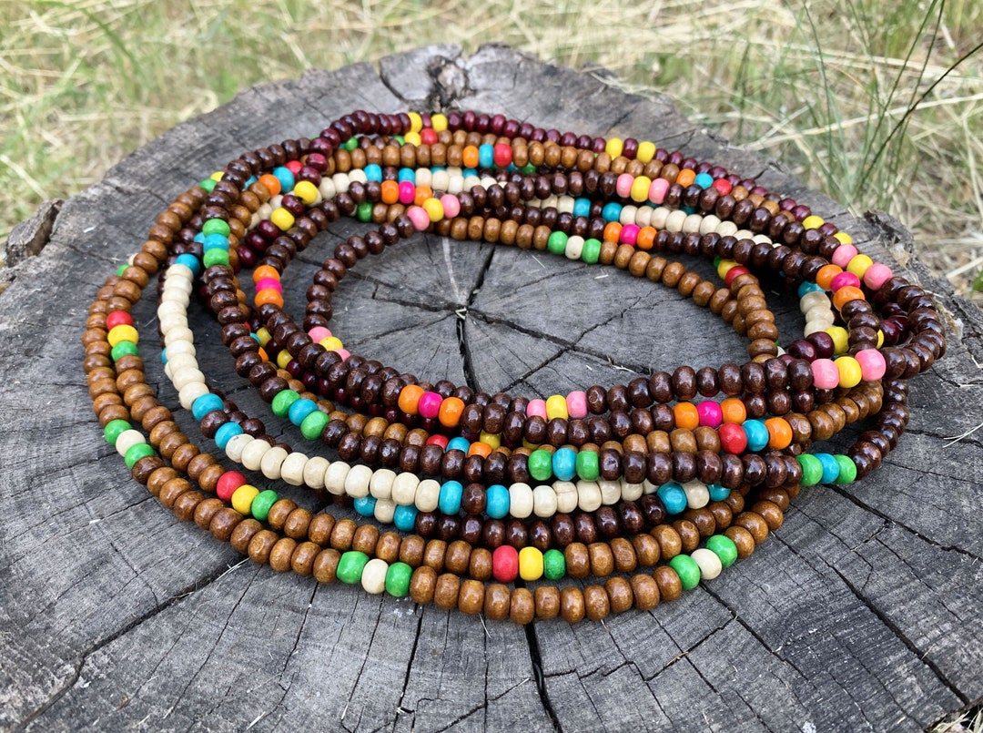 Stretchy Choker Necklace for Women or Men, Wood Bead Necklace, Boho