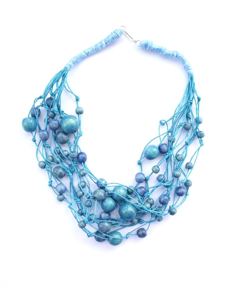 Natural Wood Beaded Necklace Multi-Strand Statement Necklace Boho Chic Style