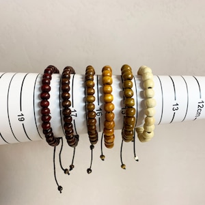 Adjustable Hippie Style Bracelet – Bohemian Wooden Bead Bracelet –  Unisex Boho Jewelry