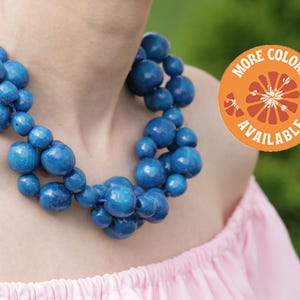 Boho Wooden Bib Necklace, Chunky Ukrainian Wood Statement Necklace for Women, Eco-Friendly and Bright Bohemian Natural Jewelry