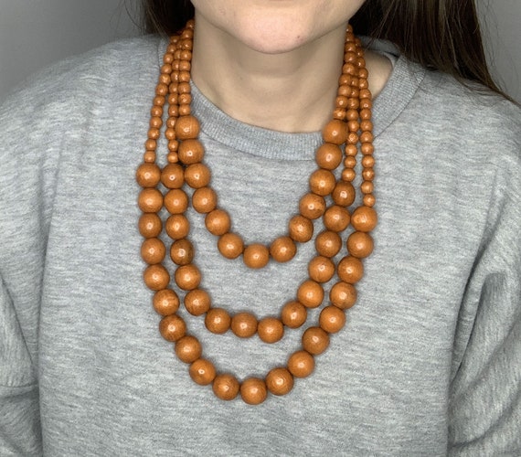 1980s Chunky Wood Bead Necklace | Jewelry | Floria Vintage