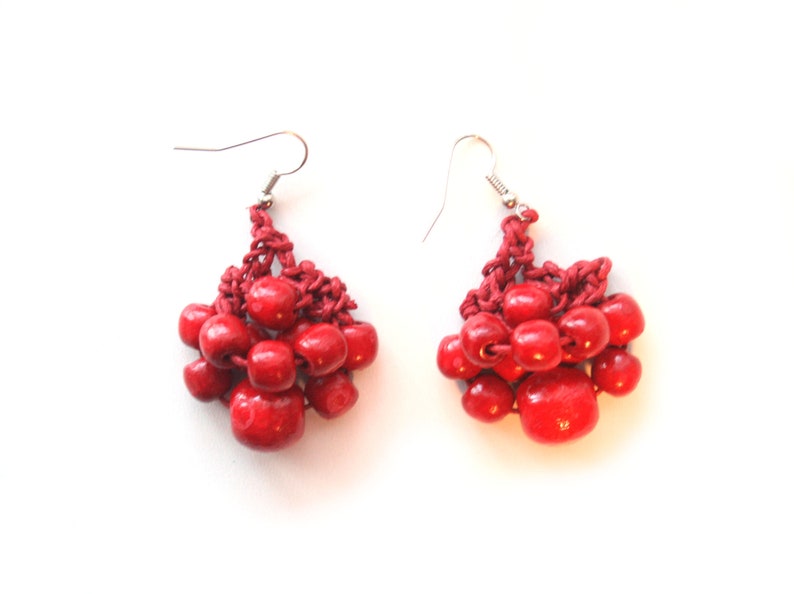 chunky statement necklace Wooden jewelry set red ecklace