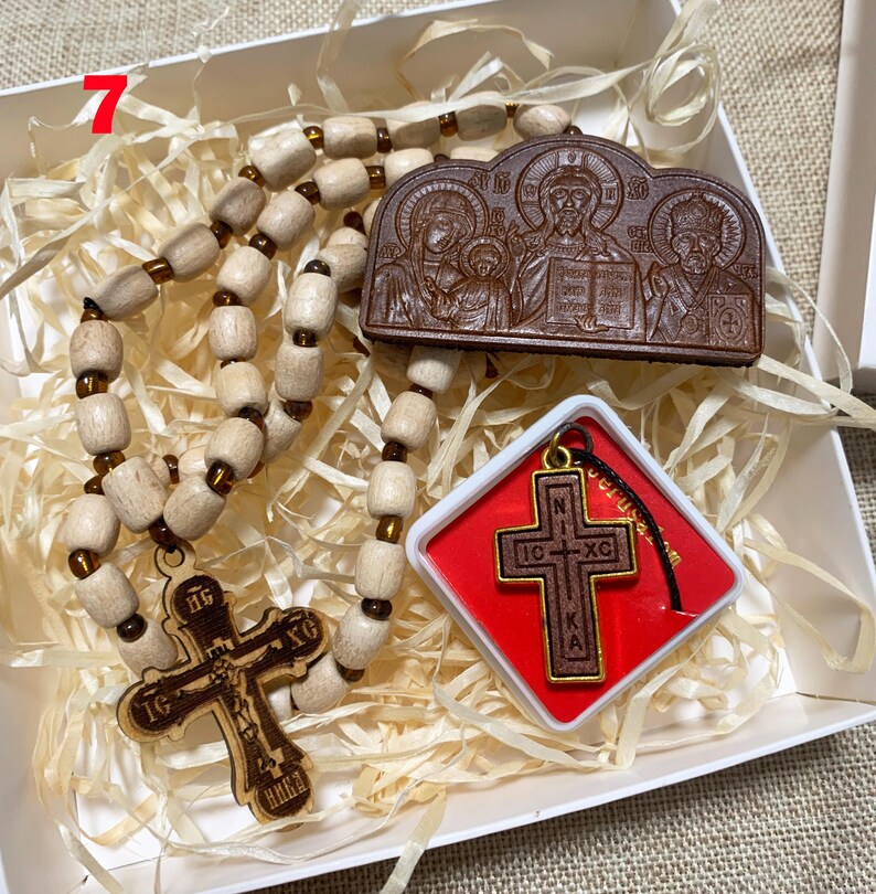 Orthodox Christian Gift Set, Car Rosary Beads and Wooden Icon, Religious Car Charm and Prayer Beads, Christian Home Protection Gift image 8