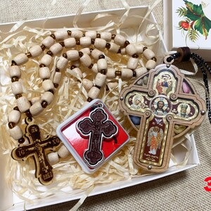 Orthodox Christian Gift Set, Car Rosary Beads and Wooden Icon, Religious Car Charm and Prayer Beads, Christian Home Protection Gift image 4