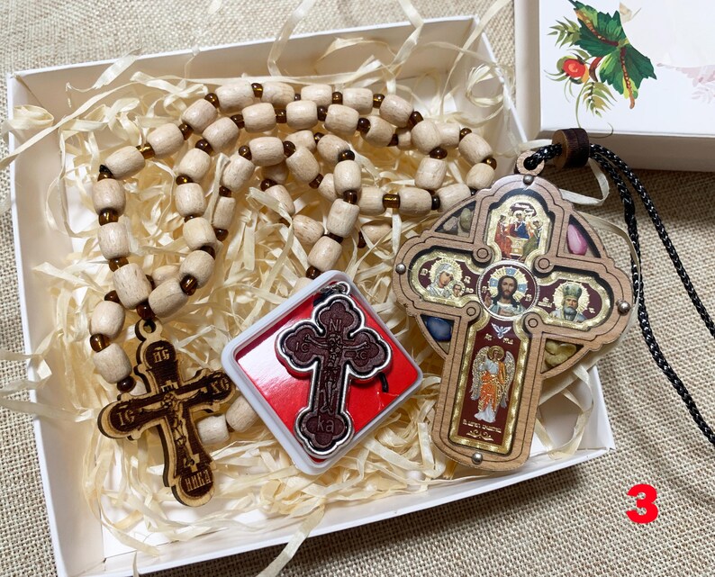 Orthodox Christian Gift Set, Car Rosary Beads and Wooden Icon, Religious Car Charm and Prayer Beads, Christian Home Protection Gift image 4