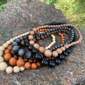 Chunky Wood Bead Necklace - Statement Large Natural Beads Jewelry