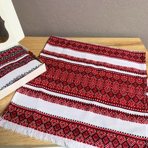 Embroidered Ukrainian Towel – 75x35 cm (29.5x13.8 in), Traditional Rushnyk, Cotton Kitchen Decor, Slavic Folk Embroidery