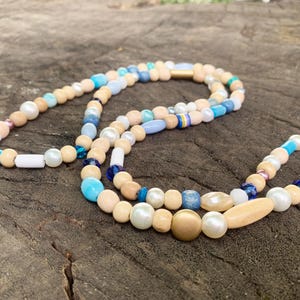 Light long random beads necklace for women or men, Boho wood necklace, simple handmade hippie bohemian necklace