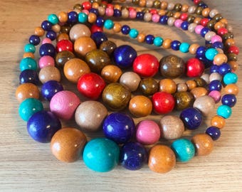 Wood bead necklace, Chunky beaded necklace for women