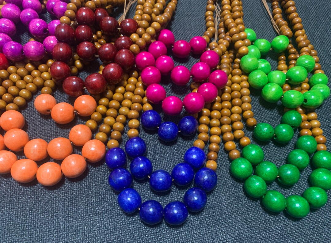 Handcrafted Layers Handcrafted Chunky Multi-layered Wood Bead Necklace, Statement Wooden 3 ...