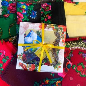 Ukrainian Folk Scarf in Gift Box – Slavic Traditional Ukrainian Platok Babushka Floral Scarf