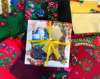 Ukrainian Folk Scarf in Gift Box – Slavic Traditional Ukrainian Platok Babushka Floral Scarf