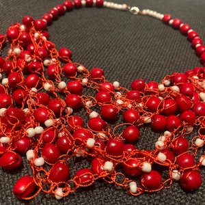 Red Wooden bead necklace for women, Handmade Ukrainian Folk-inspired Jewelry, Natural Multi-layer Bib Necklace with Wood Beads