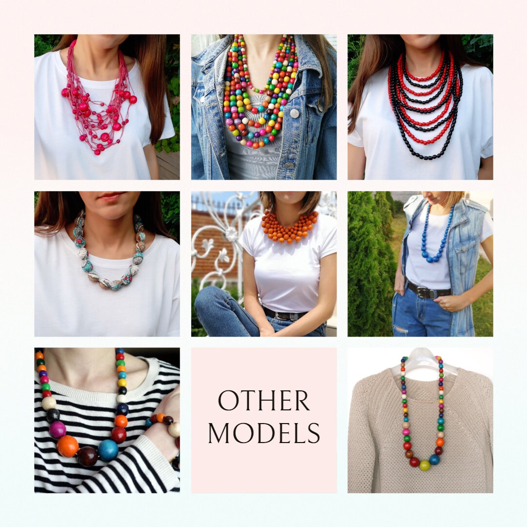 ボヘミアン風ウッドビーズネックレス - ハンドメイドユニセックス