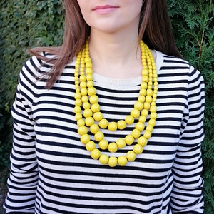 Handmade Chunky Yellow Wood Bead Necklace: Boho Statement Jewelry
