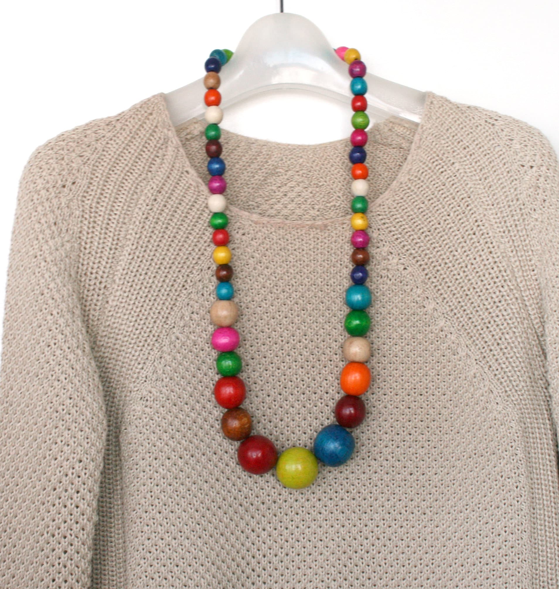 Colorful necklace for women Wooden bead necklace long beaded Etsy