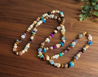Colorful Mixed Bead Necklace – Wood, Glass & Stone Beads, Boho Layered Jewelry