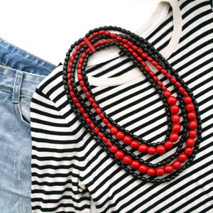 Ukrainian Boho Statement Necklace for Women - Slavic Multi-Layer Wooden Bead Necklace - Chunky Beaded Wood Necklace