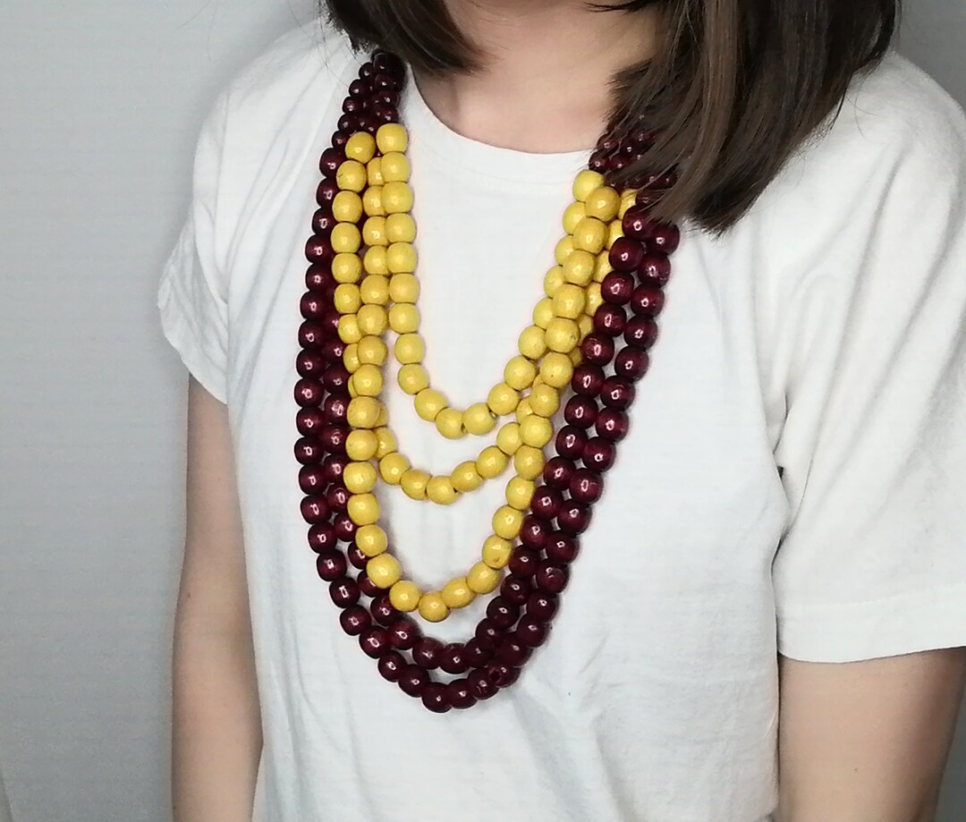 Adjustable 5layered Chunky Wooden Beaded Statement Necklace for Women