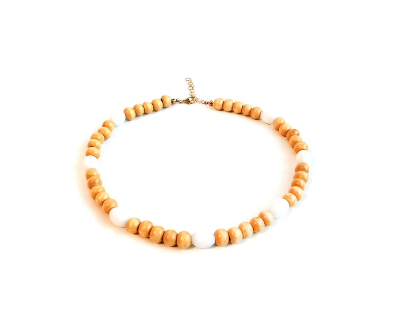 bohemian Beaded necklace Wood choker necklace Short bead necklace natural handmade eco friendly necklace for women
