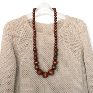 Long wood bead necklace, Chunky brown beaded necklace for women, large statement bohemian wooden bead necklace, natural tribal boho jewelry