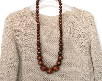 ボヘミアン風木製ビーズネックレス：ルドラークシャ付きロングマルチ