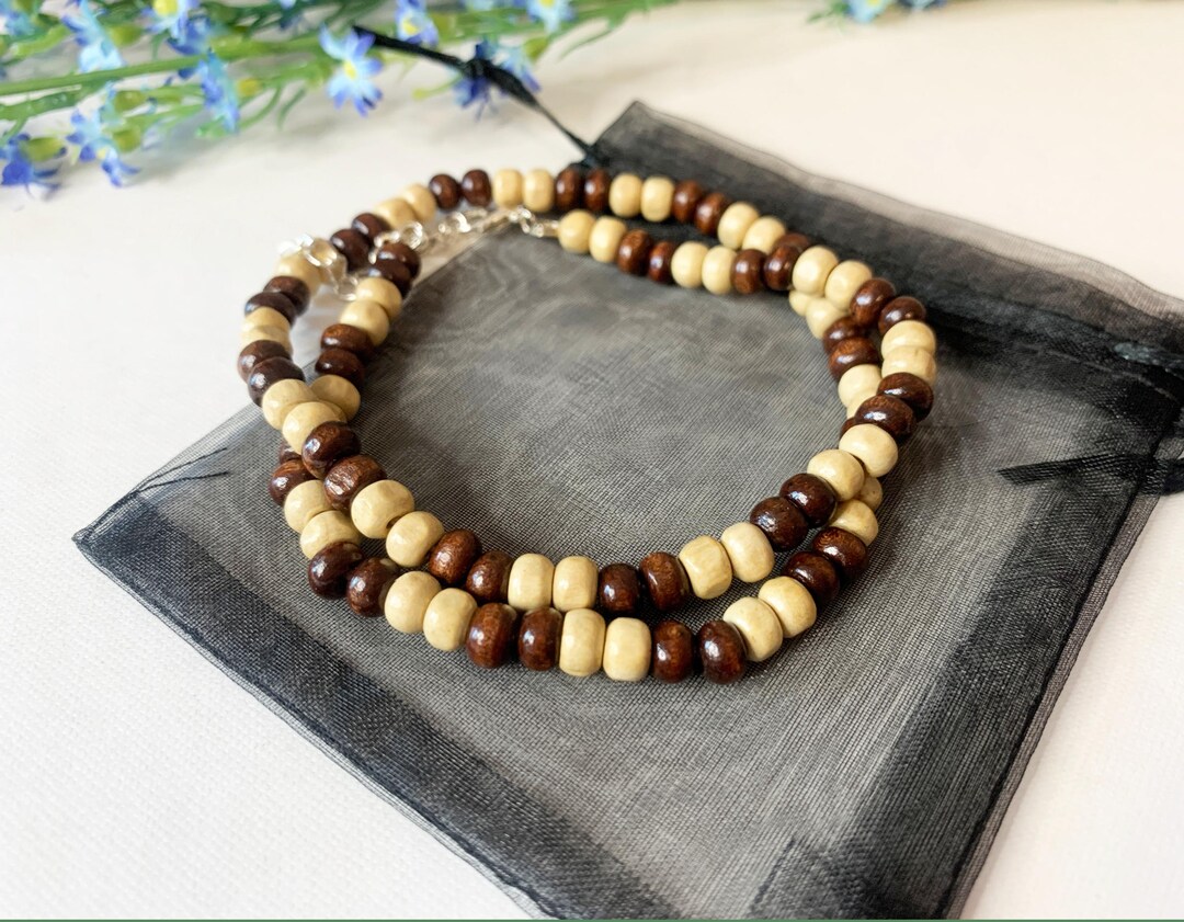 ボヘミアン風ウッドビーズネックレス - ハンドメイドユニセックス
