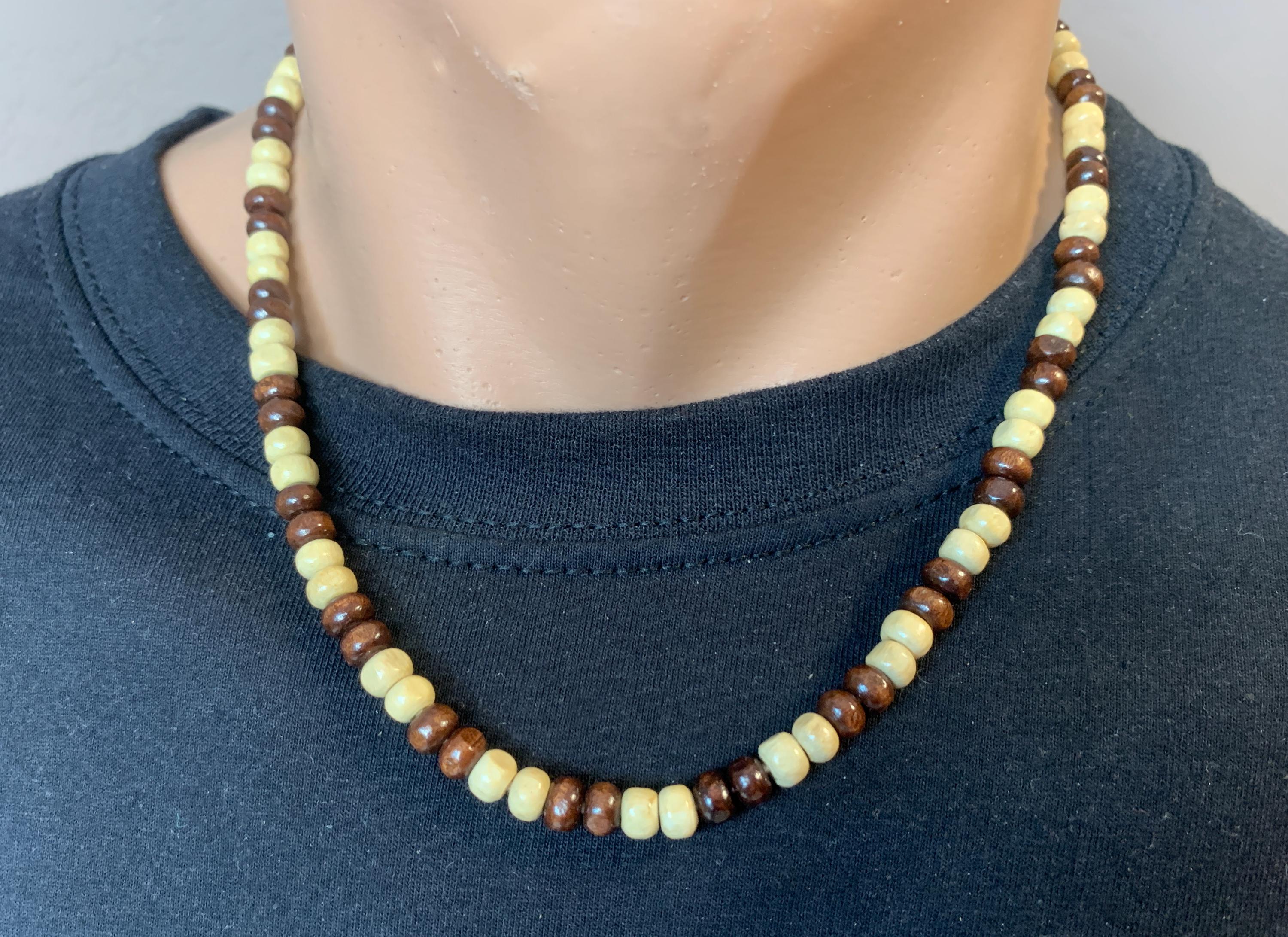 ボヘミアン風ウッドビーズネックレス - ハンドメイドユニセックス